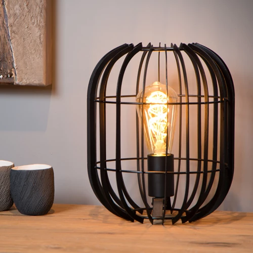 Lucide REDA - Lampe de table - Ø 22 cm - 1xE27 - Noir - ambiance 1